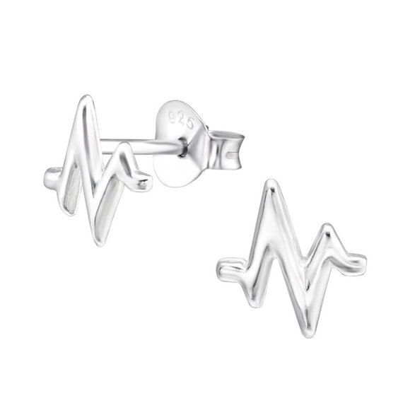 Sterling Silver Heart Beat Stud Pulse Earrings - Picture 1 of 9